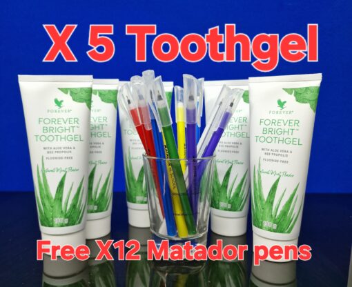 Bright Toothgel 130g x 5 Tubes- Forever living Free 12 Matador pens